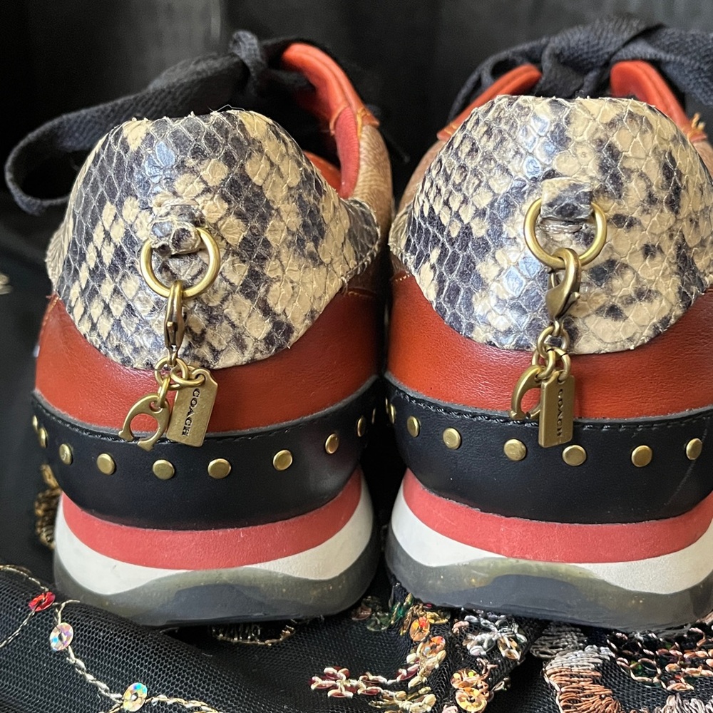 Coach Women’s ' Reddish Brown and Black Snakeskin Sneakers. Ask ashleyfrosting4